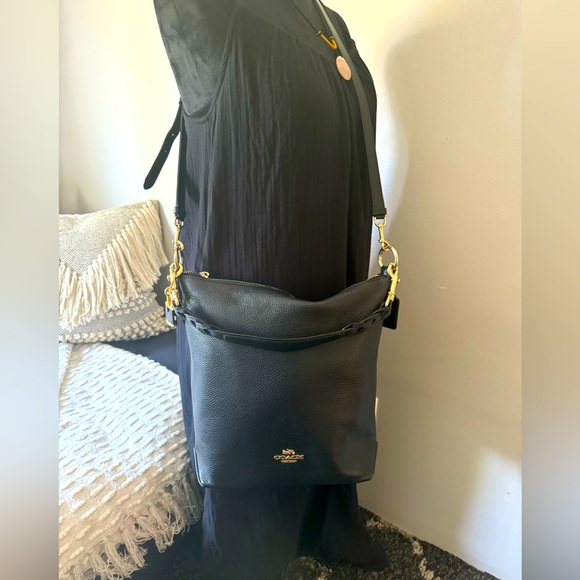 Auth. Coach Duffel Bag Black/gold Pebble Leather Crossbody free key chain - Picture 2 of 10